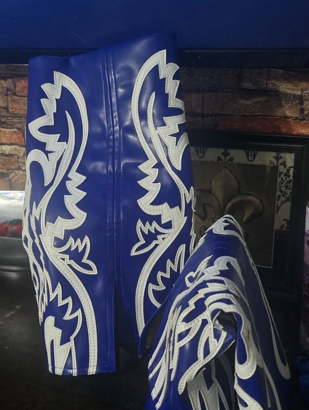 Women’s Royal Blue and White Heeled Western Boots - Picture 5 of 7